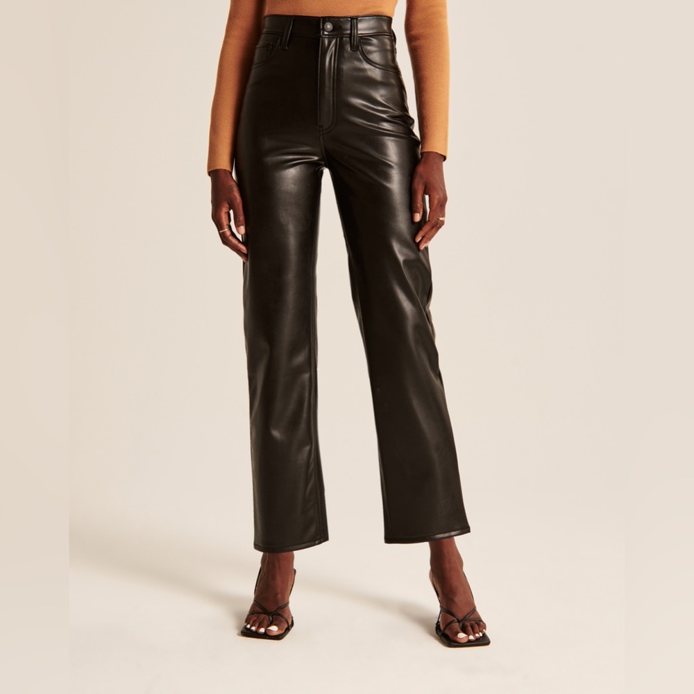 Abercrombie & Fitch Vegan Leather Ankle Straight Pants in Black